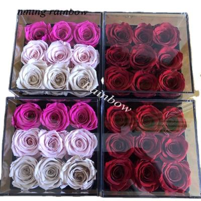 China Real and Natural Touch Natural Eternal Real Preserved Roses Flower in Acrylic Box for Home Decorative for sale