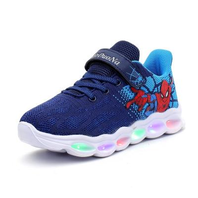 China Hot-sale Rubber Designers Casual Running Shoes Spiderman Flashing Light Led Kids Sports Boy for sale