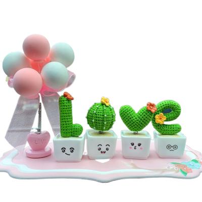 China Valentine's Day Gift Car Decoration Potted Car Accessories Logo Promotion Cactus Decoration Resin From Europe Custom Factory for sale