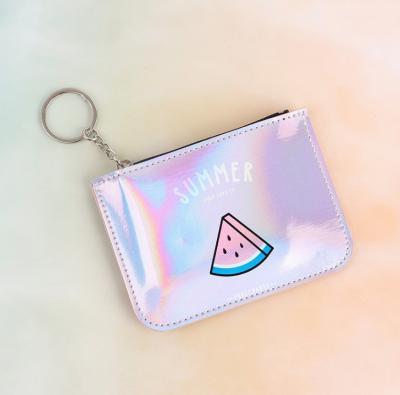 China Wholesale Custom Key Chain Logo Women Fashion Girls Fruit Printed Wallet Mini Bag Zipper Coin Purse Card Holder Wallets With Key Chain for sale