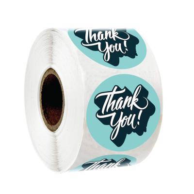 China Waterproof Thank You Labels 1.5 Inch Blue Sticker Roll For Greeting Cards Flower Bouquets Gift Envelopes Announcements Bags Business Custom Color for sale