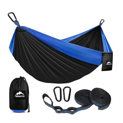 China Customized Adult Single Inflatable Portable Folding Hammock Cotton Blue Stripe Hammock for sale