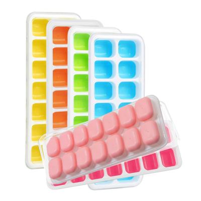 China Wholesale Custom Viable Creative BPA Free Easy Release Reusable Mold 14 Holes Mini Silicone Ice Cube Tray With Removable Lid for sale