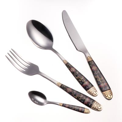 China Amazon Top Sale Sustainable Enamel Firing Dinnerware Set Stainless Steel Cutlery 4-Pieces Knife Fork Spoon Kit for sale