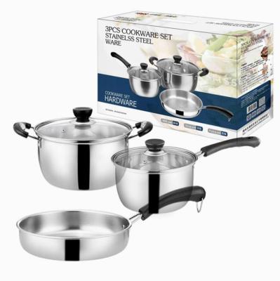 China Viable For Sale 3pcs Stainless Steel Cooking Pot Set Iron Wholesale Cooking Pots And Pans Sets Induction Non-Stick Cookware Sets for sale