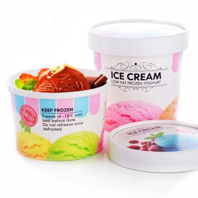 China Viable Ice Cream Tools Box Cardboard Direct Selling Thick Colorful Ice Cream Paper Cup With Cover Disposable Dessert Cake Cup Bowl for sale