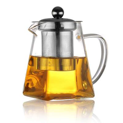 China Square Sustainable High Borolicate Glass Teapot With Stainless Steel Lid And Stainless Steel Infuser for sale