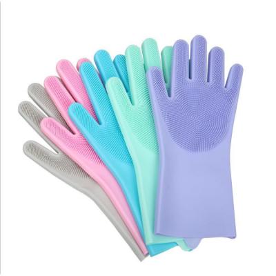 China 100% Food Grade Hot Sale Heat Resistant Brush Silicone Eco-friendly Custom Magic Dishwashing Gloves With Washing Scrubber for sale