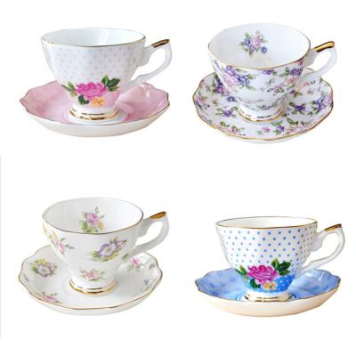 China Viable British Luxury Flower Decal Used English European Fine Bone China Traditional Style Coffee Cup Tea Set Cups And Saucers for sale