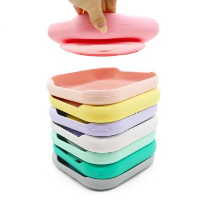 China New Best Quality Eco Friendly Sustainable BPA Free Strong Suction Non Slip Food Grade Silicone Baby Organic Square Dish for sale