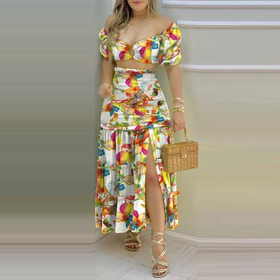 China 2023 anti-static new fashion solid color soft warm short-sleeved color print skirt suit long and cover-up dress for women for sale