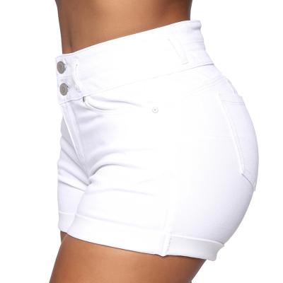 China Breathable Women's High Waist Vintage Denim Shorts White Stretch Lattice Shorts Hot Women 2023 Overall for sale