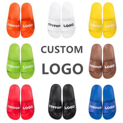 China Cushioning High Quality Custom Slippers With Logo Men 3d Printed Slides Logo Sandal Unisex Custom Slippers Custom Slippers PVC Shoes for sale