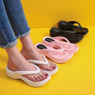 China Wholesale new fishbone EVERGREEN flip flops women summer beach slippers high heels redneck soled flip flops for sale