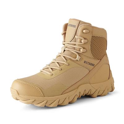 China 2023 new high top wear-resistant anti-skid boots men's sand color training mountaineering boots for sale