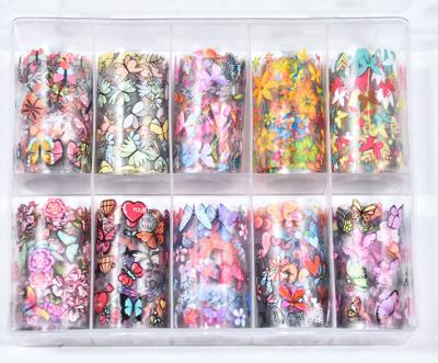 China 2020 Nail Art Decoration Factory Price Butterfly Transfer Foil 1 Case 10 Rolls Nail Art Decoration 100*4 Transfer Foil Sticker Foil Manicure DIY for sale