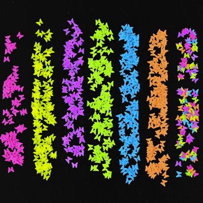 China Nail Art Salon /Shoes/Garments/Hair Decoration 7 Colors 3MM Fluorescent Butterfly Sequins Glitter 1kg/bag Nail Art Decoration Butterfly Poly Flake Independent Glitter PD71 for sale