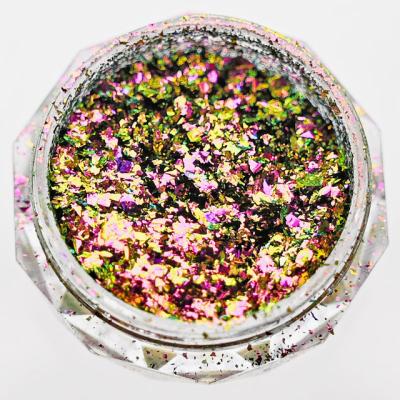 China ultra thin 3d nail decoration 1 pot *14 colors gold nail foil scraps and nail art flakes to foil chameleon peacock galaxy chrome aluminum flakes nail art T5 for sale