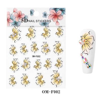 China 1 Finger Nail Art Beauty 1 Finger Foil Flowers 5D Nail Art Manicure Decorations Self Adhesive Nail Sticker OM-F001-008 Stickers Acrylic Embossed 5D for sale