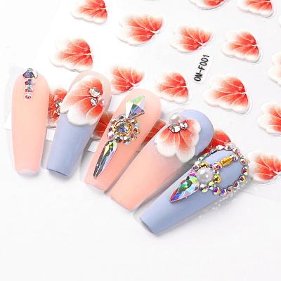 China Nail Art Sticker OM-F001-008 Relief Flower Design Nail Art Wraps Beauty Embroidery Flower Design Diamond Rhinestone Tatoo 5D Finger Nail Sticker for sale