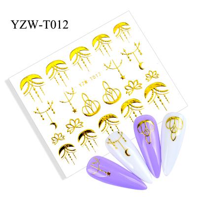 China Beautiful Nail Wraps YZW-T001 3D Gold Silver Letters Nail Art Sticker For Nail Art Designer Decal for sale