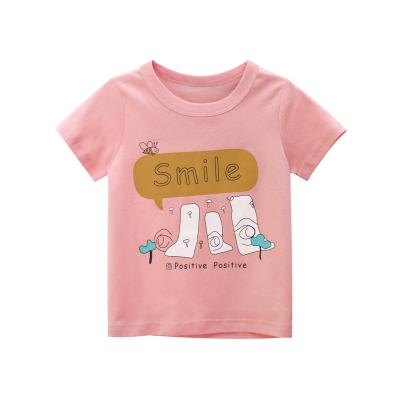 China Wholesale Anti Shrink Pink Short Sleeve Cotton Round Neck Girl Kids T-Shirt for sale