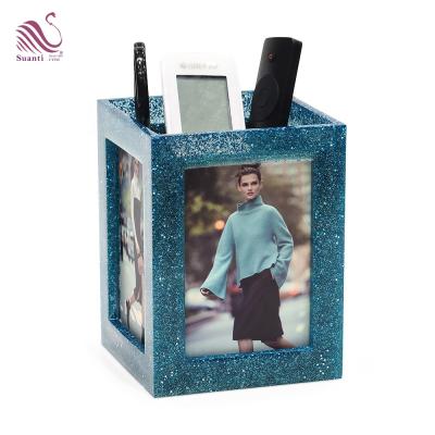 China Europe Suanti glitter resin mini home decoration crystal vase flower deco picture vase frame for sale