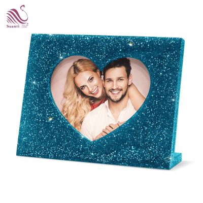 China Suanti Eco-friendly Home Decor Resin Table Photo Frames Chinese Cute Thin Crystal Glitter Decorative Picture Frame for sale