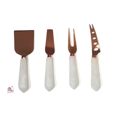 China Suanti Viable 4 Piece Resin Stainless Steel Cutter Cheese Promotional Marble Knives New Rose Gold Cheese Knife Set for sale