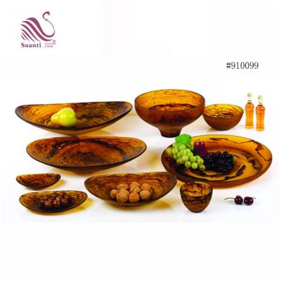 China Sustainable China Brown Semi-See-Through Swirl Snack Or Salad Resin Fruit Bowl Set for sale