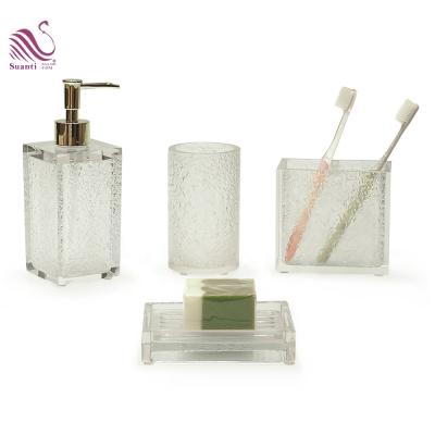 China Wholesale Viable Modern Transparent Bathroom Accessory Gift Hotel Suanti Polyresin Accessories Luxury Bath Set for sale