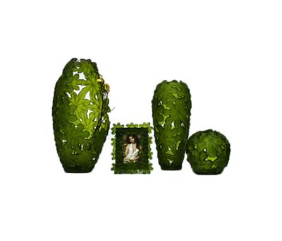 China China Large Army Green Leaf Eco-friendly Combination Shape Resin Dry Flower Vase Set for sale