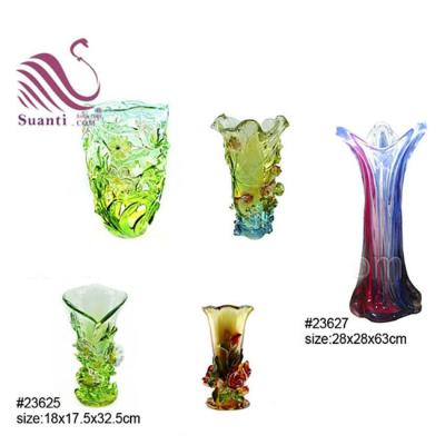 China New Design Large Clear Resin Liuli Chinese Colorful Clear Flower Vase For Home Decoration for sale