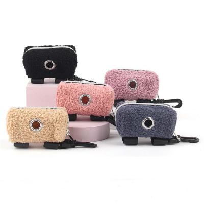 China New Style Lamb Wool Felt Hands Dog Poop Dispenser Portable Free Standing Bag Holder Winter Walking Hanging Bag for sale