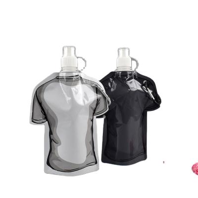 China Customized T-shirt Shape Water Bag Pouch Recyclable Plastic Drinking Folding Water Bottle For Outdoor for sale