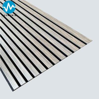 China Grey Oak Acoustic Slat Wood Wall Panels With Black Felt Grey Oak Wood for sale