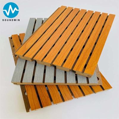 China Sound Absorbing Materials Veneer Grooved Wood Acoustic Wall Panel For Conference Room for sale