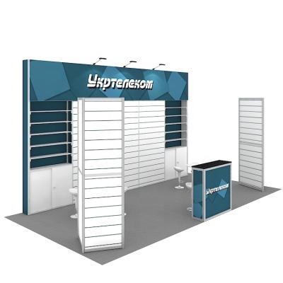 China 3x6 Portable/Reusable/Durable/Modular/Foldable/Detachable Aluminum Modular Slatwall Stands Trade Show Expo 10x20 Shelves Display Custom Design New Trade Show Booth for sale