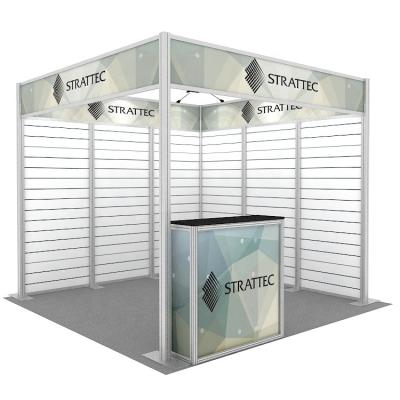 China Lightweight Portable Trade Show Display Racks 10*20ft Aluminum Tension Fabric Slat Wall Exhibition Booth for sale