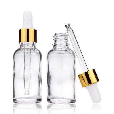 China High Qiality 1 Ounce 30ml Essential Oil Dropper Bottles With Gold Caps Empty Refillable Clear Bottle With Glass Eye Droppers for sale