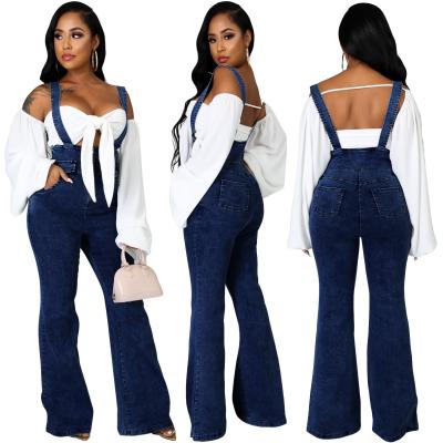 China 2020 Loose Women's Long Overalls QUICK DRY Backless Strap Dress Denim Jumpsuits for sale