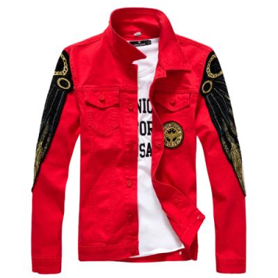 China New And Autumn Mens Long Sleeve Custom Denim Polyester / Cotton Fashion Spring Tops Red Denim Jacket for sale