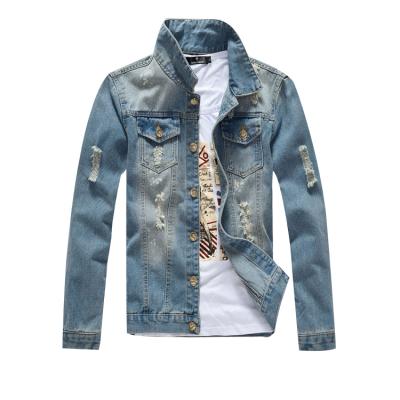 China Light Color Mens Custom Made Polyester/Cotton Denim Tops Mens Cow Wash Plus Size Denim Jacket for sale