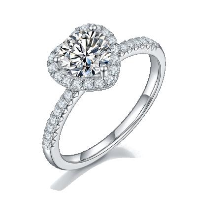 China Environmentally Friendly Prong Setting Around Cut Heart Shape Mossinate Diamond Ring Diamond Rings Women Engagement for sale