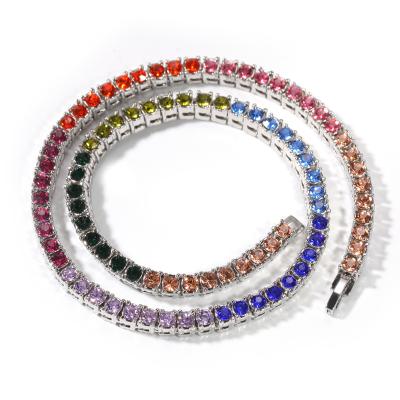 China Hot Selling Hiphop Hip Hop 4Mm Combine Colorful Diamond Row Necklace Hiphop Exaggerated Personality Jewelry for sale