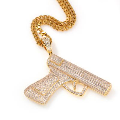 China Fashion heavy metal texture European and American retro brand long chain sweater Hiphop hip hop men's gun pendant necklace for sale