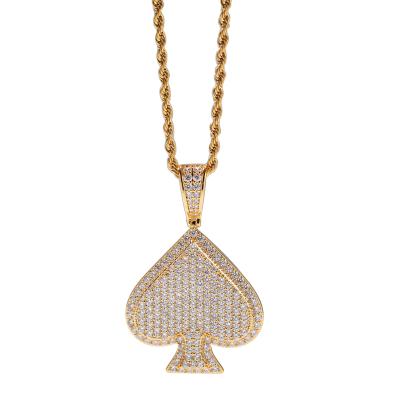 China Hiphop Hip Hop Dangling Shovels Play Cards Iced Out Cubic Zircon Necklace Bling Bling Christmas Gift Jewelry for sale