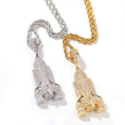 China Hiphop Necklace Jewelry Zircon Plating Christmas 18K Rocket Iced-Out Hip Hop Pendant for sale