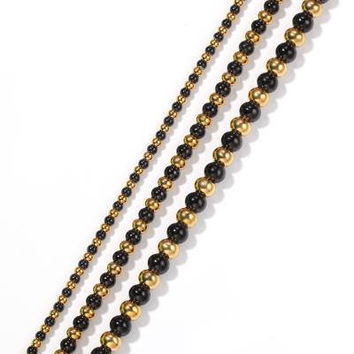 China Stainless Steel 4Mm6Mm Hip Hop Rosary Classic Gold Catholic Bracelet Beaded Necklace for sale