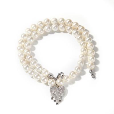 China Hip Hop Trend Water Drop Heart Shape Pearl Necklace for sale